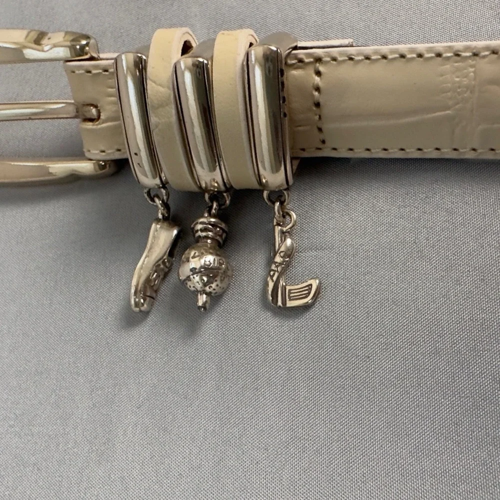 Brighton Belt Womens Golf Charm Cream Croc Embossed Leather Silver Buckle 32